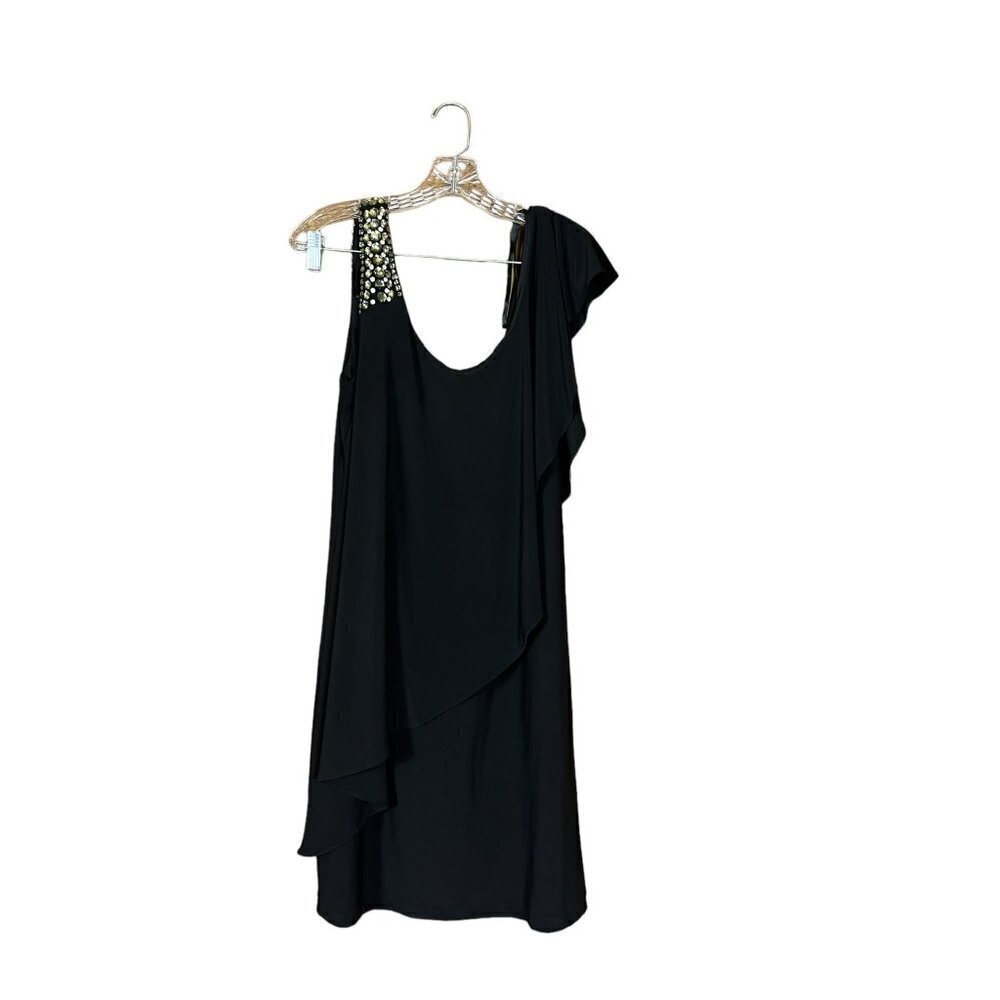 Betsy & Adam Women's Black & Gold Cold Shoulder Mid Length Dress